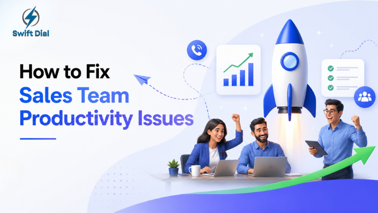 A celebratory team with a launching rocket, illustrating a successful strategy to overcome sales team productivity issues and hit targets by using Swift Dial.